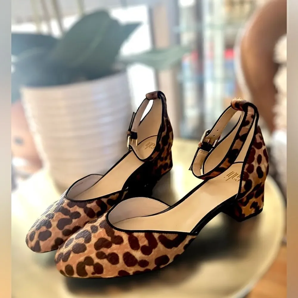 CAbi Kiki Leopard Cheetah Print Ankle Strap Heels Size 8